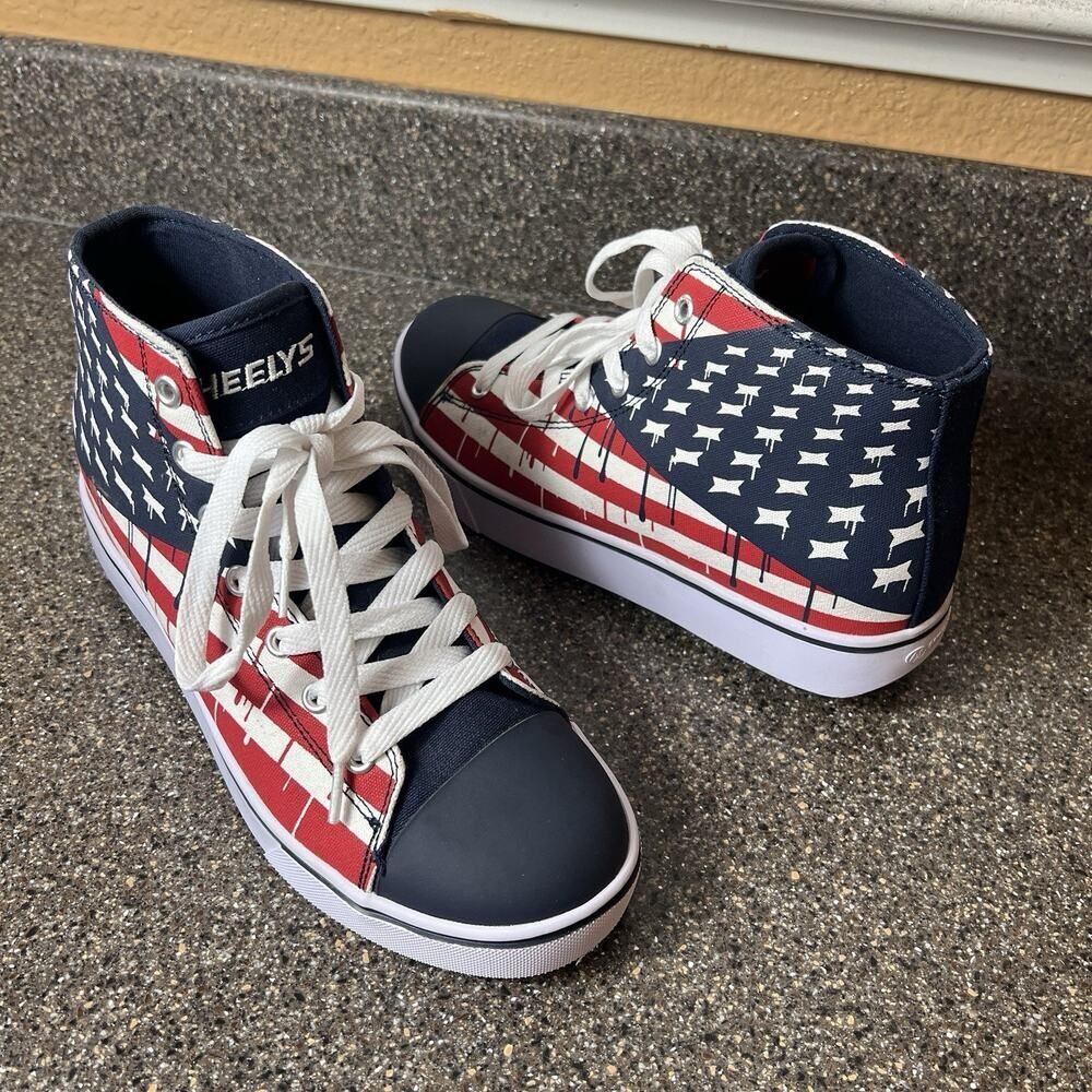 Heelys Hustle Skateboarding Shoes US Flag Print Canvas Lace Up High Top Womens 8